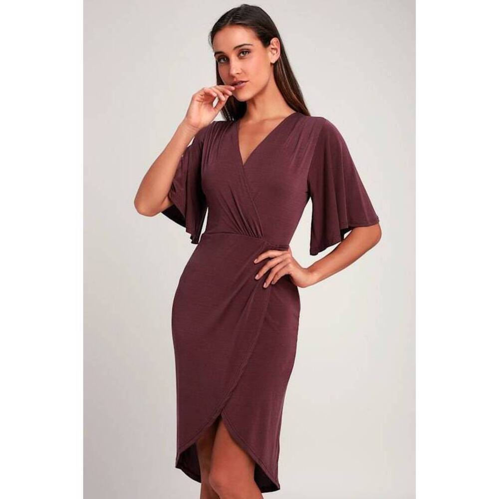 Lulus Dulcet Washed Purple Surplice Midi Dress - Size S
